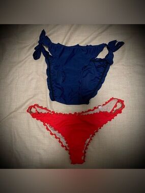 Bikini Bottoms Bundle Size Large NWOT Blue & Red Scalloped